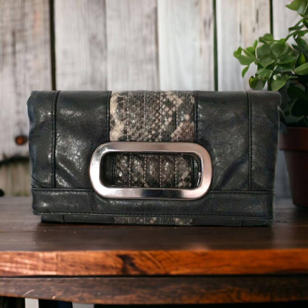 Y2K Cache Clutch Bag Purse Envelope Animal Print Handbag Vegan Leather‎ Vtg 90s.